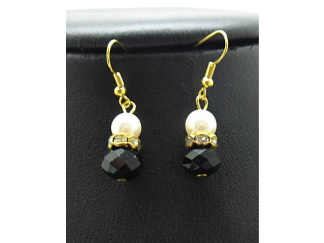 2x12Pairs Black Glass Earrings Golden Plated Hook