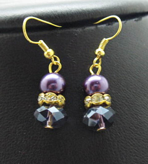 2x12Pairs Purple Glass Earrings Golden Plated Hook - Click Image to Close