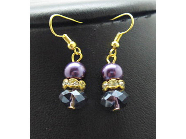 2x12Pairs Purple Glass Earrings Golden Plated Hook - Click Image to Close