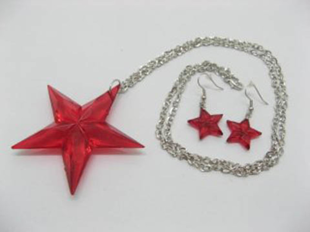 5Pcs Red Star Chain Necklace w/Earring