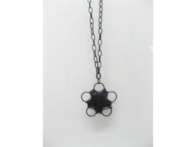 5X Chain Necklaces w/Black Flower Pendant Iron Art - Click Image to Close