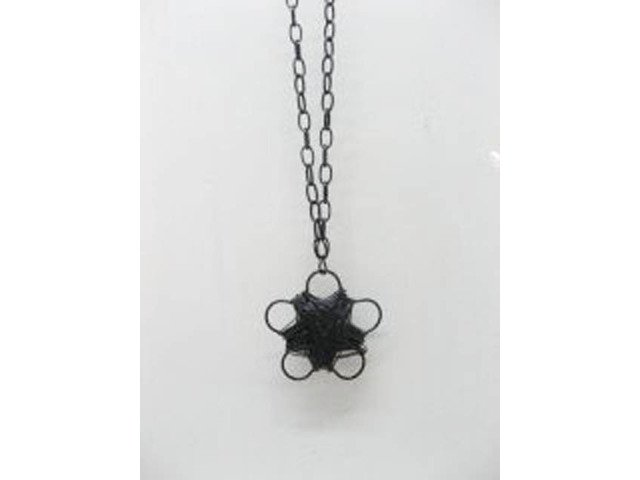 5X Chain Necklaces w/Black Flower Pendant Iron Art - Click Image to Close