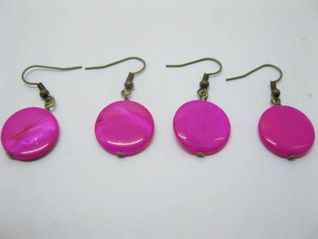 60pairs Fashion Deep Pink Round Sea Shell Earrings - Click Image to Close