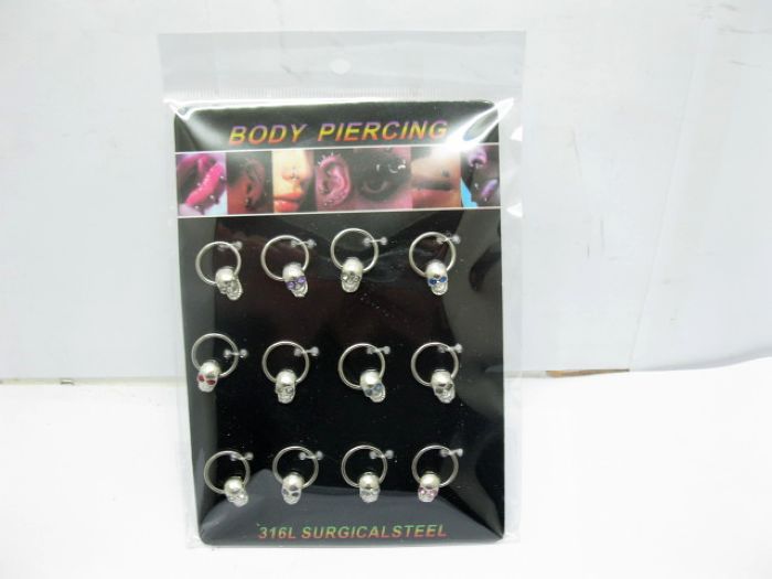 12pcs Ghost Skull Ring Body Piercing with Rhinestone - Click Image to Close