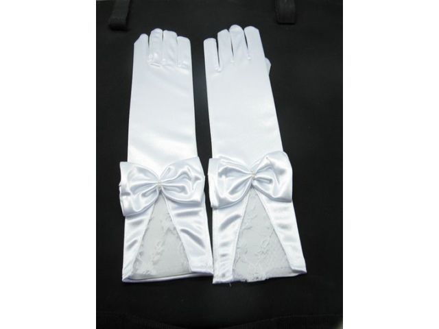1Pair White Wedding Bowknot Bridal Gloves 37cm