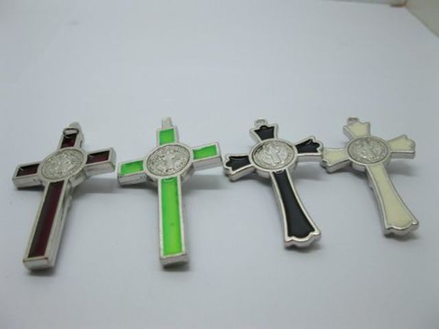 10Pcs Enamel Cross Jewellery Charm Pendants 7.5cm Mixed - Click Image to Close