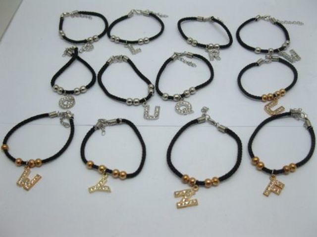 4Bag X 12Pcs ABC Letters Bracelets Mixed Color - Click Image to Close