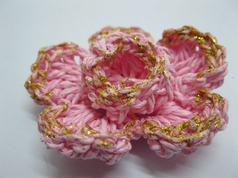10 Pink Handmade Crochet Paper Flower - 2 Layers - Click Image to Close