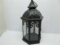 1X Black Hanging Candle Lantern 6-Sided