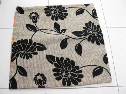 2Pcs Black Flower Hemp Pillow Cushion Covers 43cm - Click Image to Close