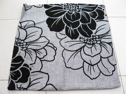 2Pcs Black/White Peony Hemp Cushion Covers 43cm - Click Image to Close