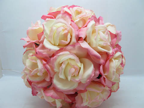 1X Wedding Pink Rose Bridal Bouquets Posie 25cm Dia. - Click Image to Close