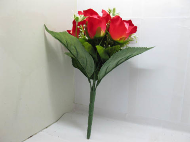 1X Bridal Bouquet Holding Flowers Wedding 9-Heads Red - Click Image to Close