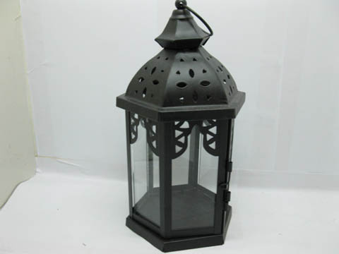 1X Black Hanging Candle Lantern 6-Sided - Click Image to Close