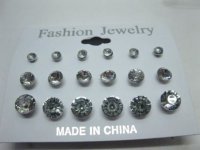 1Bag X 12Sheets Clear Rhinestone Earring Studs 3 Sizes