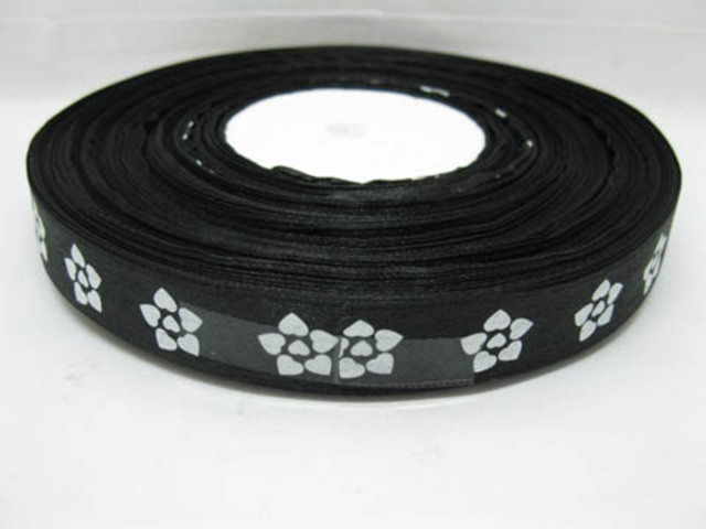 1Roll X 150Yards Black Satin Ribbon w/White Heart 20mm - Click Image to Close