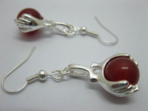60Pairs New Hands Hold Hope Red Stone Earrings - Click Image to Close