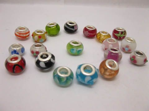 50Pcs New European Glass Beads w/Silver Core Assorted - Click Image to Close