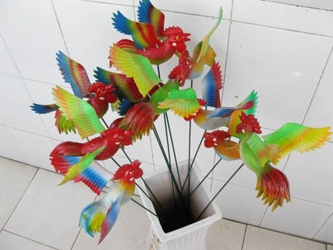 12Pcs Rooster On A Stick Garden Decorations 6 Inch Mixed Colour - Click Image to Close