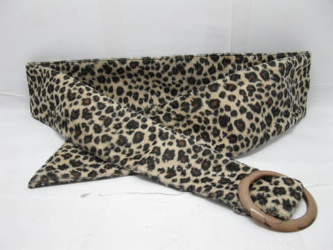 12 New Fashion Leopard Wide Velvet Belt W/Buckle - Click Image to Close