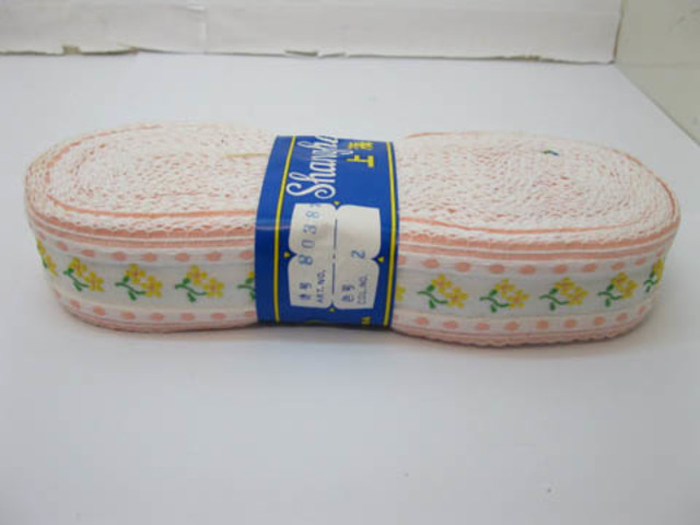 5Roll X 19m Pink Edge Yellow Flower Lace Ribbon Trim