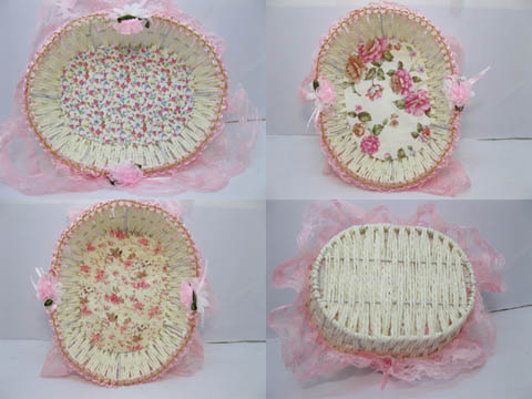 2X Fancy Handmade Oval Shape Paper Crochet Basket - Click Image to Close