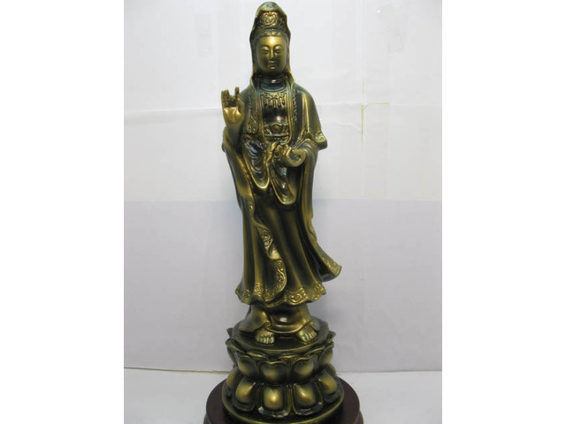 1Pc Chinese Feng Shui Standing on Lotus Kwan-Yin Statue