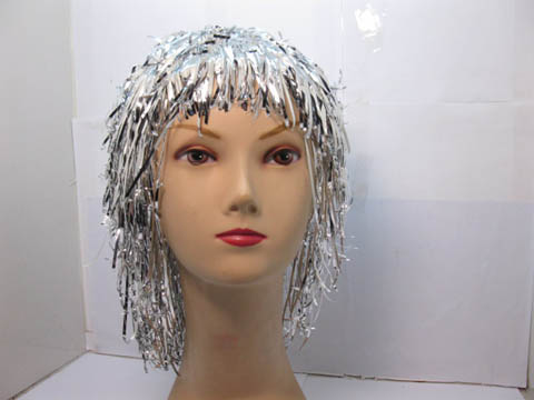 10 New Silver Pom-Pom Tinsel Costume Wigs - Click Image to Close