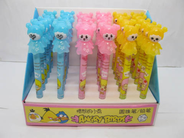 36Pcs Automatic Ball Point Pens w/Girl on Top Mixed Colour