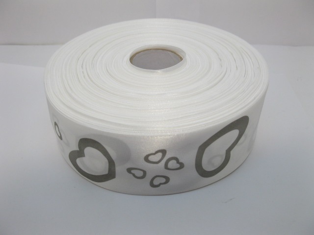 1Roll X 100Yards White Wide Satin Ribbon w/Heart 5cm - Click Image to Close