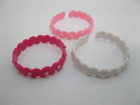 72Pcs Pink Girl Open Ended Bangles Bracelets W/Rhinestone - Click Image to Close