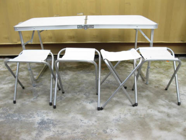 1X White Folding Table w/Chair For Camping Garden Market 1X White Folding Table w/Chair For Camping Garden Market