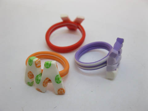 100 Colorful ABC Alphabet Letter Polymer Clay Rings Assorted - Click Image to Close