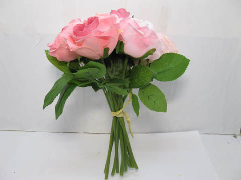 1X Rose Bridal Bouquet Wedding Artificial Flower Pink - Click Image to Close