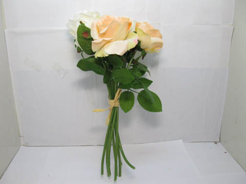1X Rose Bridal Bouquet Wedding Artificial Flower Dark Ivory - Click Image to Close