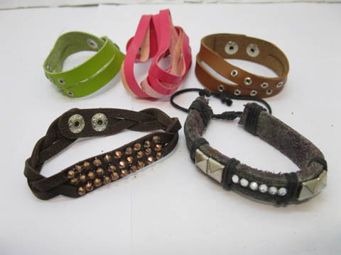 60Pcs Unisex Leatherette Wristband Bracelets Assorted - Click Image to Close