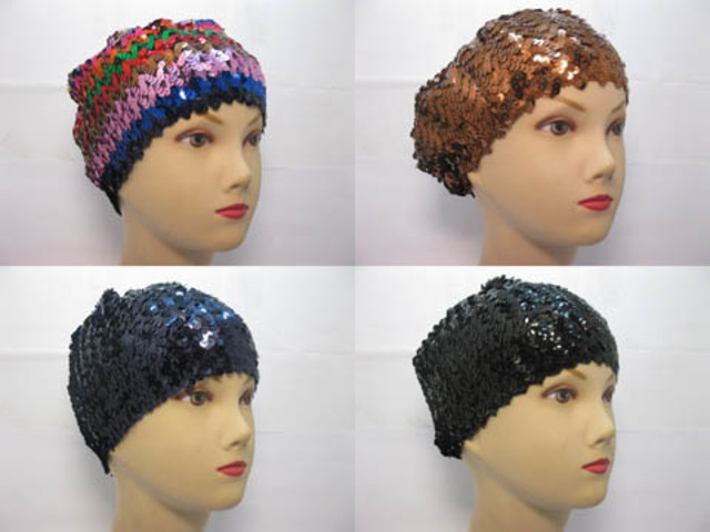 5Pcs Elastic Ladies Sequined Hat Sequin Hat Mixed Color