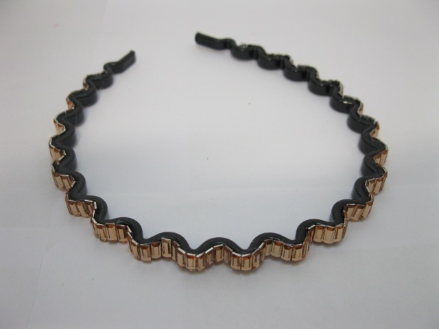 12Pcs Waved Hairband Hair Bands with Rhinestone Golden