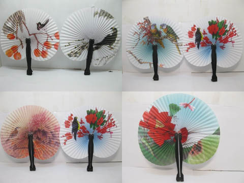 60X Oriental Printed Flower Hand Paper Fans for wedding - Click Image to Close