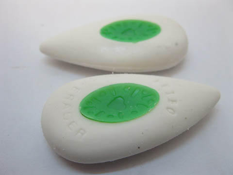 48Pcs (24Pairs) White&Green Erasers Teardrop Shape - Click Image to Close