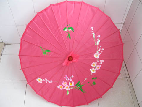 1X Fuschia Oriental Parasol Cloth Umbrella Floral Pattern - Click Image to Close