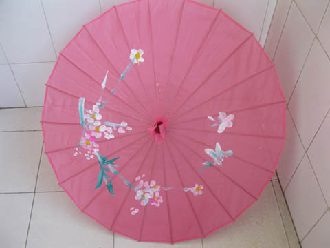 1X Pink Oriental Parasol Cloth Umbrella Floral Pattern - Click Image to Close