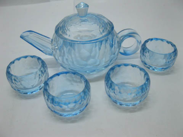 1Set Mini Blue Glass Teapot Set Tableware 1Set Mini Blue Glass Teapot Set Tableware