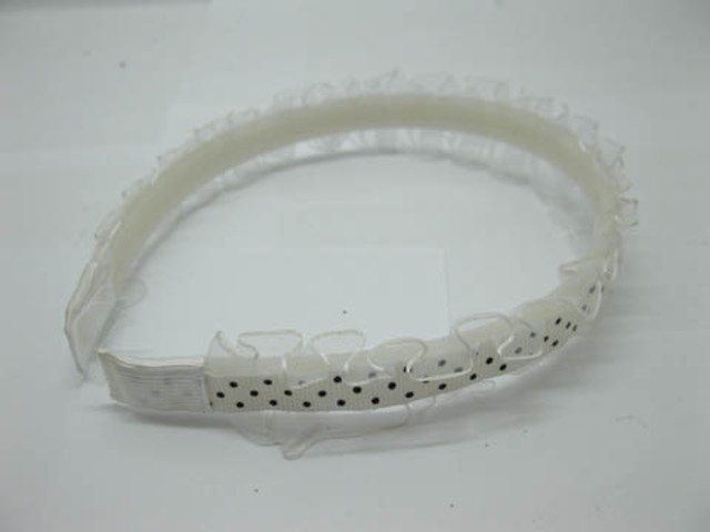 24X New White Black Dot Head Band Hairband with Lace Trim - Click Image to Close