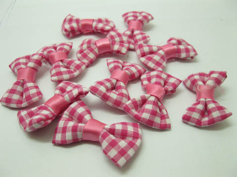 200X Pink Grid Bowknot Bow Tie Decorative Applique Embellishment - Click Image to Close