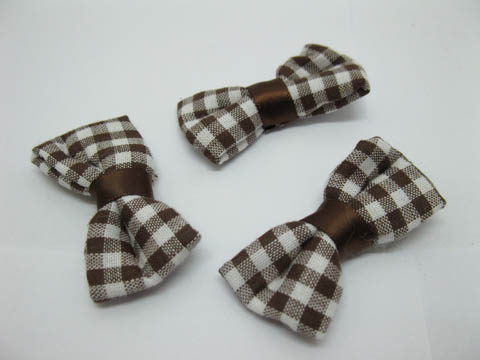 200X Brown Coffee Grid Bowknot Bow Tie Applique Embellishments - Click Image to Close
