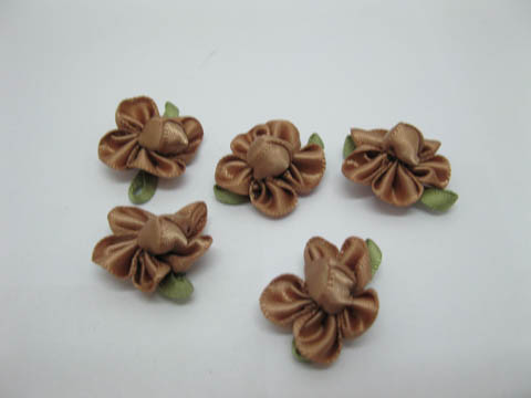 200 Brown Color Craft Satin Plum Flower Embellishments - Click Image to Close