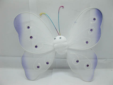 10Pcs Purple and White Butterfly Gossamer Craft W/Pin 18x22cm - Click Image to Close
