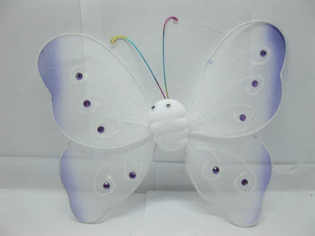 10Pcs Purple and White Butterfly Gossamer Craft W/Pin 18x22cm - Click Image to Close