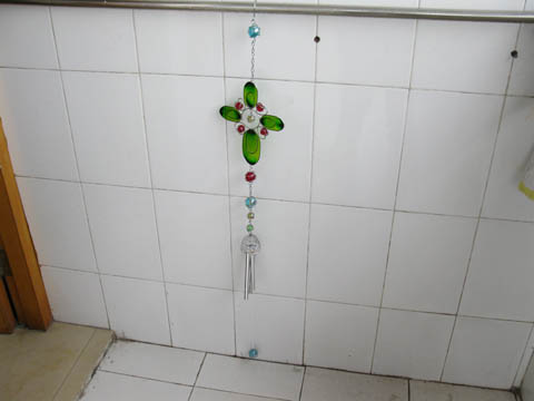 1X New Green Glass Wind Chime with 4 Pipes - Click Image to Close